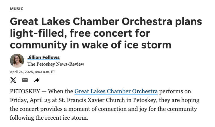 Great Lakes Chamber Orchestra plans light-filled, free concert for community in wake of ice storm | April 24, 2025